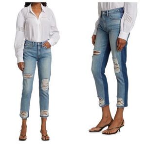 7 For All Mankind | Distressed Two Tone Straight Leg Jeans Seaward Blue 25